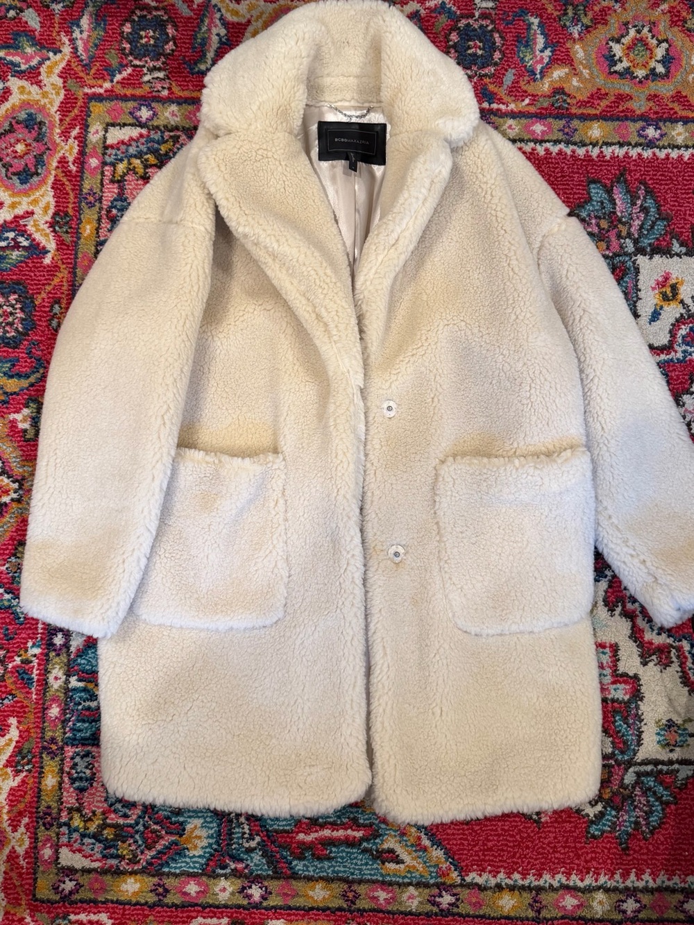 BCBGMaxAzria Cream Faux Shearling Teddy Coat